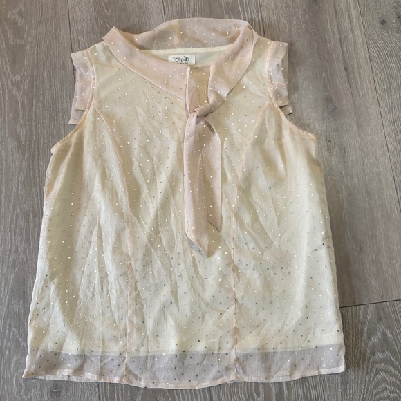 Tulip B Sheer Polka Dot Sleeveless Blouse with Tie Neck – Size L - Picture 1 of 3